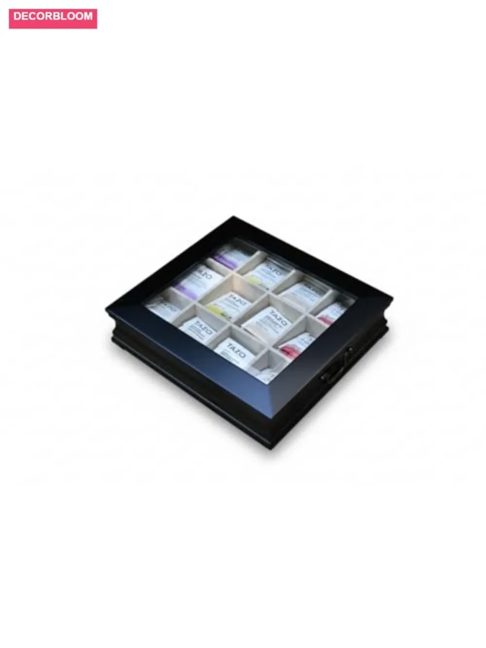 12-Compartment Tea Bag Storage Box with Beveled Glass Lid